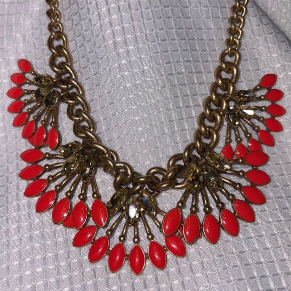 Stella & Dot Coral Cay Statement Necklace Orange Chunky Chain - Picture 3 of 6